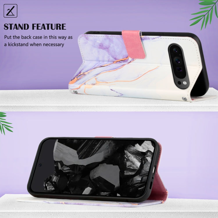 For Google Pixel 9 Pro PT003 Marble Pattern Flip Leather Phone Case(White Purple) - Google Cases by PMC Jewellery | Online Shopping South Africa | PMC Jewellery | Buy Now Pay Later Mobicred