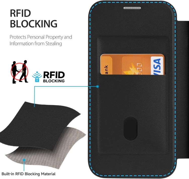 For iPhone 15 Pro Max RFID Blocking Adsorption Flip Leather Phone Case(Khaki) - iPhone 15 Pro Max Cases by PMC TechLife | Online Shopping South Africa | PMC TechLife