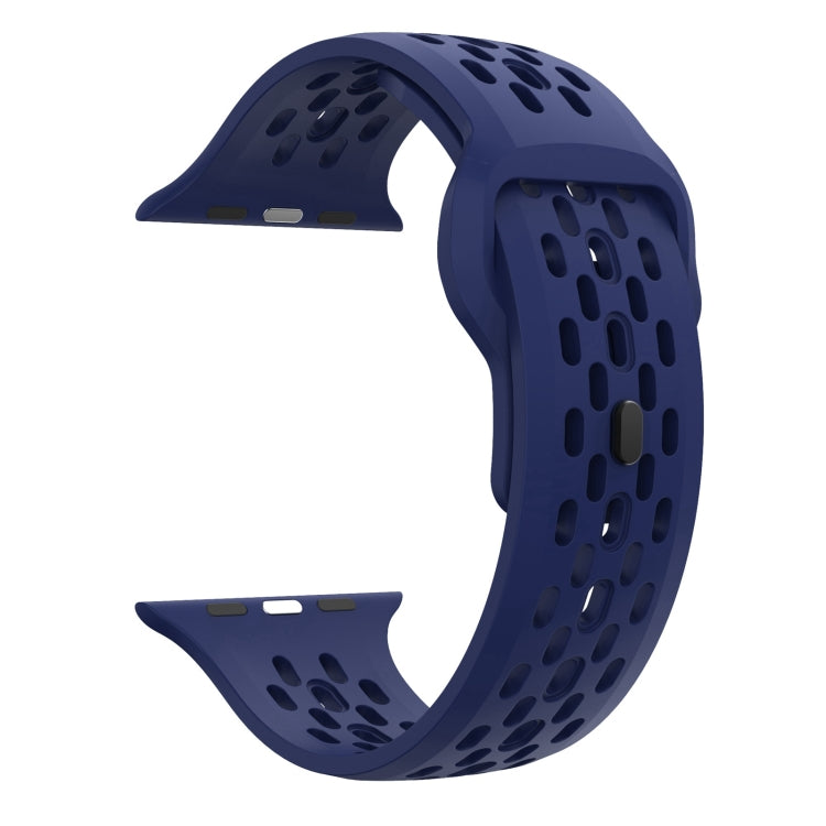 For Apple Watch Series 6 44mm Oval Holes Fluororubber Watch Band(Midnight Blue) - Watch Bands by PMC Jewellery | Online Shopping South Africa | PMC Jewellery