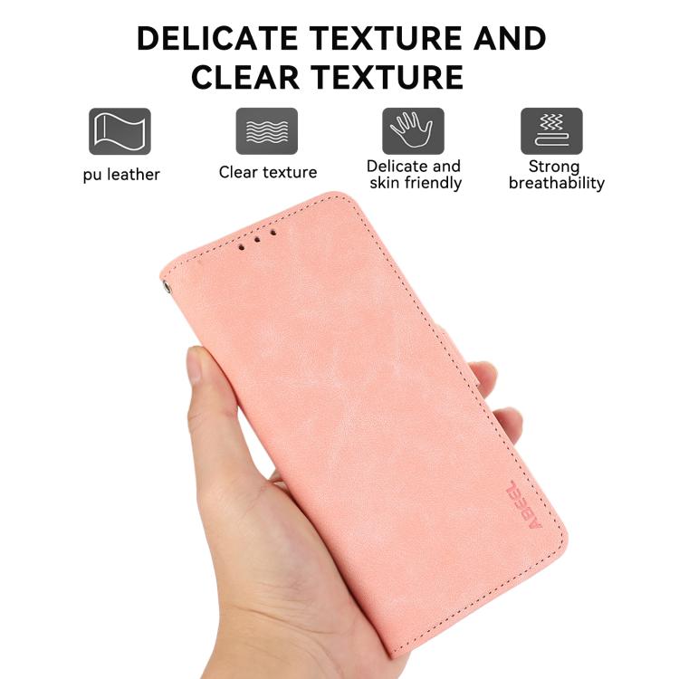 For iPhone 16e ABEEL Frosted Magnetic RFID Leather Phone Case(Pink) - iPhone 16e Cases by PMC TechLife | Online Shopping South Africa | PMC TechLife | Buy Now Pay Later Mobicred