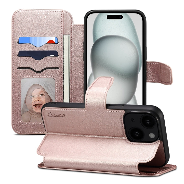 For iPhone 15 ESEBLE E1 Nappa Texture MagSafe Holder Leather Phone Case(Rose Gold) - iPhone 15 Cases by ESEBLE | Online Shopping South Africa | PMC Jewellery | Buy Now Pay Later Mobicred