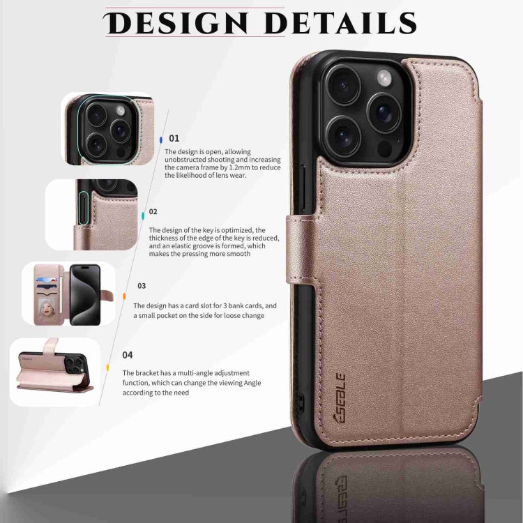 For iPhone 15 ESEBLE E1 Nappa Texture MagSafe Holder Leather Phone Case(Rose Gold) - iPhone 15 Cases by ESEBLE | Online Shopping South Africa | PMC Jewellery | Buy Now Pay Later Mobicred