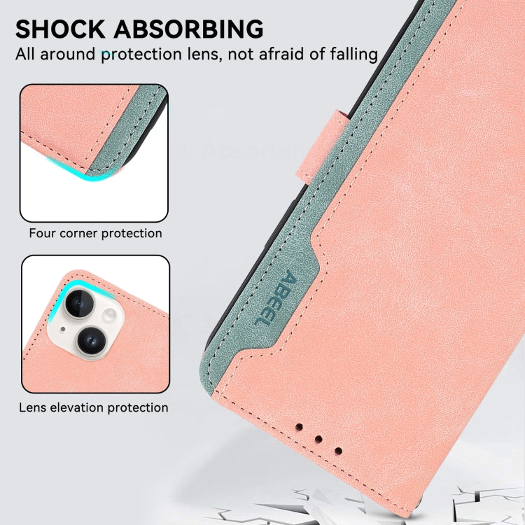 For iPhone 16 Pro ABEEL Color Block Magnetic RFID Leather Phone Case(Pink-Cyan) - iPhone 16 Pro Cases by PMC Jewellery | Online Shopping South Africa | PMC Jewellery | Buy Now Pay Later Mobicred