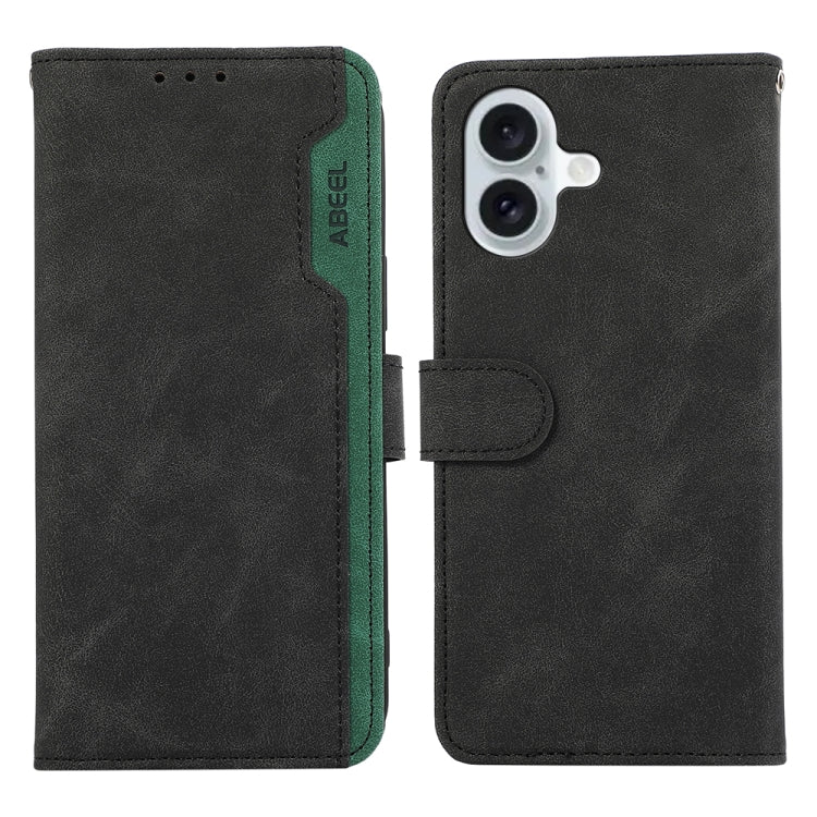 For iPhone 16 Plus ABEEL Color Block Magnetic RFID Leather Phone Case(Black-Green) - iPhone 16 Plus Cases by PMC Jewellery | Online Shopping South Africa | PMC Jewellery | Buy Now Pay Later Mobicred