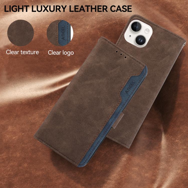 For iPhone 17 Pro Max ABEEL Color Block Magnetic RFID Leather Phone Case(Brown-Blue) - free shipping - PMc TechLife - Order now!