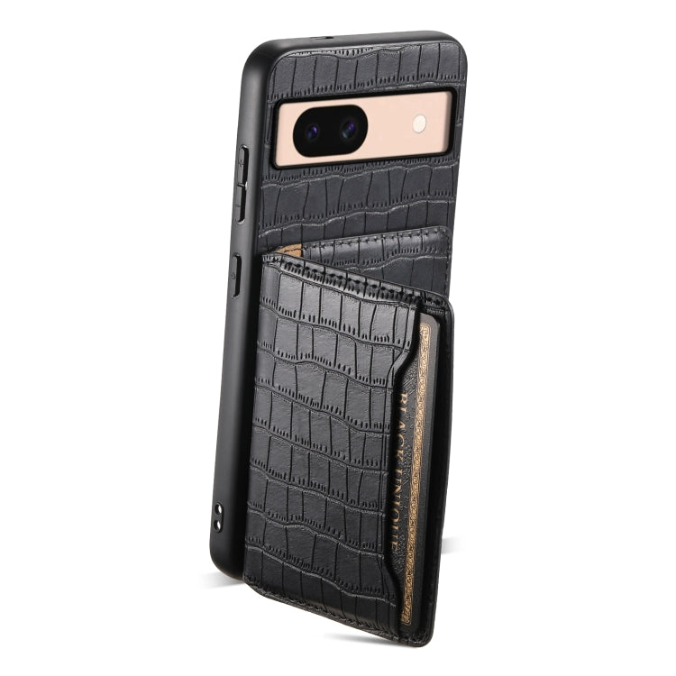 For Google Pixel 8a Crocodile Texture Card Bag Design Full Coverage Phone Case(Black) - Google Cases by PMC Jewellery | Online Shopping South Africa | PMC Jewellery | Buy Now Pay Later Mobicred