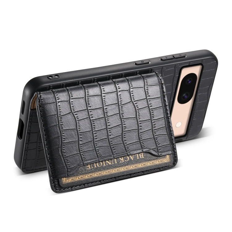 For Google Pixel 8a Crocodile Texture Card Bag Design Full Coverage Phone Case(Black) - Google Cases by PMC TechLife | Online Shopping South Africa | PMC TechLife | Buy Now Pay Later Mobicred
