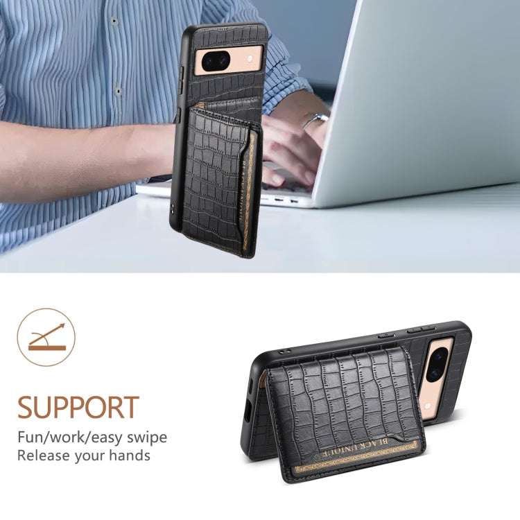 For Google Pixel 8a Crocodile Texture Card Bag Design Full Coverage Phone Case(Black) - Google Cases by PMC TechLife | Online Shopping South Africa | PMC TechLife | Buy Now Pay Later Mobicred