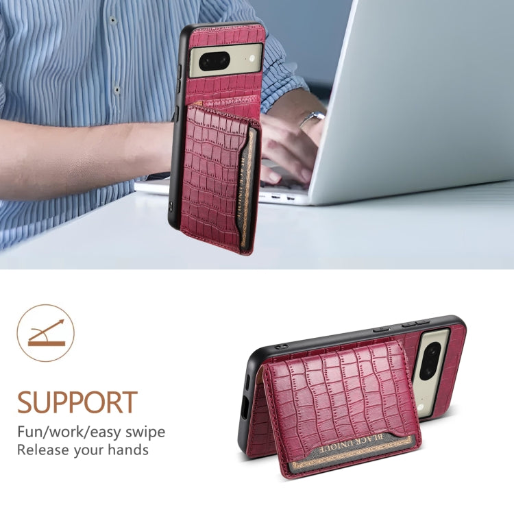 For Google Pixel 8 Crocodile Texture Card Bag Design Full Coverage Phone Case(Red) - Google Cases by PMC TechLife | Online Shopping South Africa | PMC TechLife | Buy Now Pay Later Mobicred