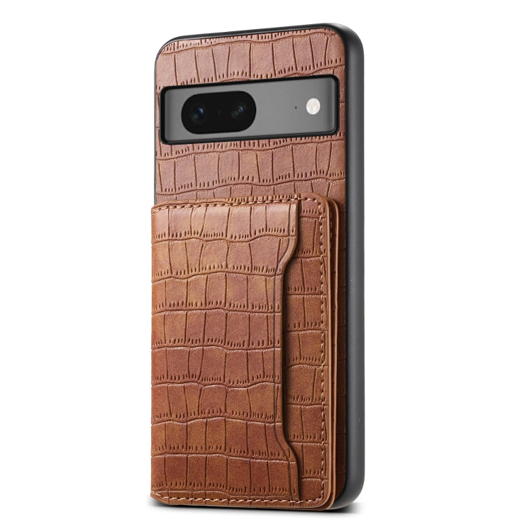For Google Pixel 7 5G Crocodile Texture Card Bag Design Full Coverage Phone Case(Brown) - Google Cases by PMC TechLife | Online Shopping South Africa | PMC TechLife | Buy Now Pay Later Mobicred