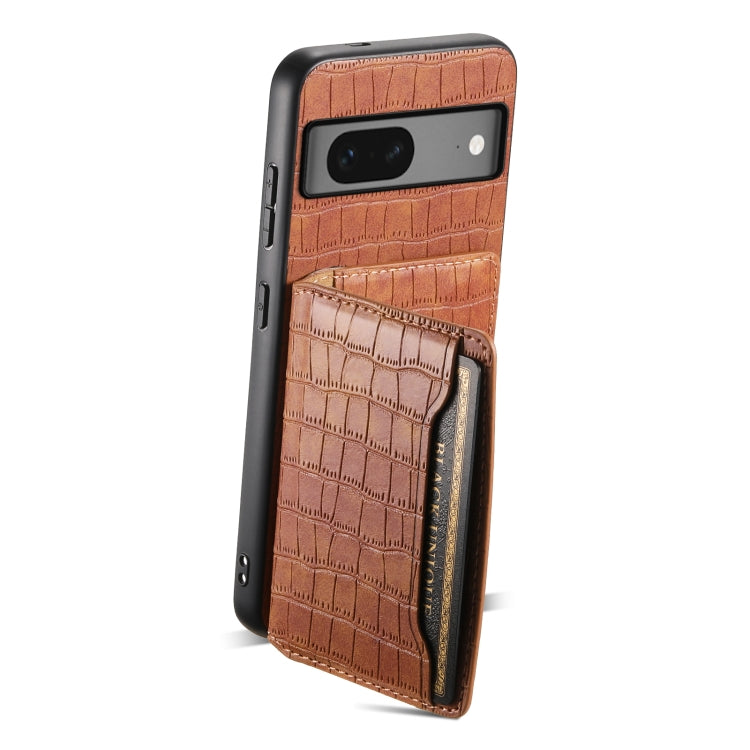 For Google Pixel 7 5G Crocodile Texture Card Bag Design Full Coverage Phone Case(Brown) - Google Cases by PMC TechLife | Online Shopping South Africa | PMC TechLife | Buy Now Pay Later Mobicred