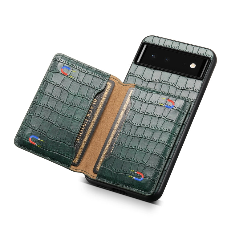 For Google Pixel 6 Crocodile Texture Card Bag Design Full Coverage Phone Case(Green) - Google Cases by PMC TechLife | Online Shopping South Africa | PMC TechLife | Buy Now Pay Later Mobicred