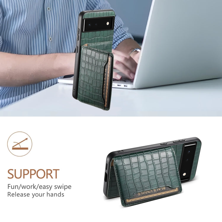 For Google Pixel 6 Crocodile Texture Card Bag Design Full Coverage Phone Case(Green) - Google Cases by PMC TechLife | Online Shopping South Africa | PMC TechLife | Buy Now Pay Later Mobicred