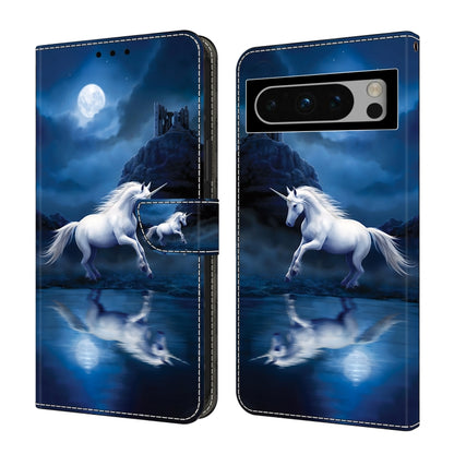 For Google Pixel 9 Crystal Painted Leather Phone case(White Horse) - Google Cases by PMC Jewellery | Online Shopping South Africa | PMC Jewellery | Buy Now Pay Later Mobicred