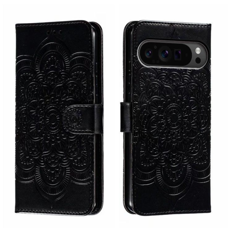 For Google Pixel 9 Pro Sun Mandala Embossing Pattern Phone Leather Case(Black) - Google Cases by PMC TechLife | Online Shopping South Africa | PMC TechLife | Buy Now Pay Later Mobicred