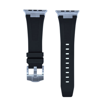 For Apple Watch SE 2022 44mm Loners Liquid Silicone Watch Band(Silver Black) - Watch Bands by PMC Jewellery | Online Shopping South Africa | PMC Jewellery