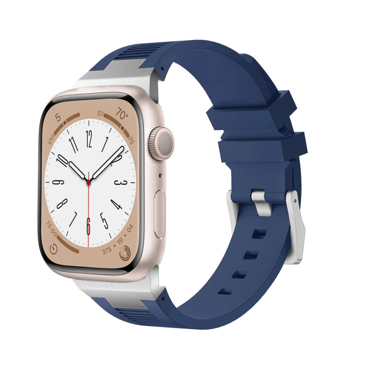 For Apple Watch 42mm Loners Liquid Silicone Watch Band(Silver Midnight Blue) - Watch Bands by PMC TechLife | Online Shopping South Africa | PMC TechLife