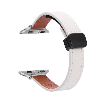 For Apple Watch Series 9 45mm Slim Magnetic Buckle Genuine Leather Watch Band(Plain Beige) - Watch Bands by PMC Jewellery | Online Shopping South Africa | PMC Jewellery