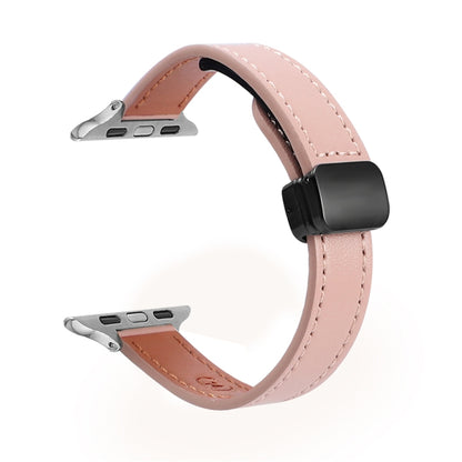 For Apple Watch Series 9 41mm Slim Magnetic Buckle Genuine Leather Watch Band(Plain Pink) - Watch Bands by PMC Jewellery | Online Shopping South Africa | PMC Jewellery