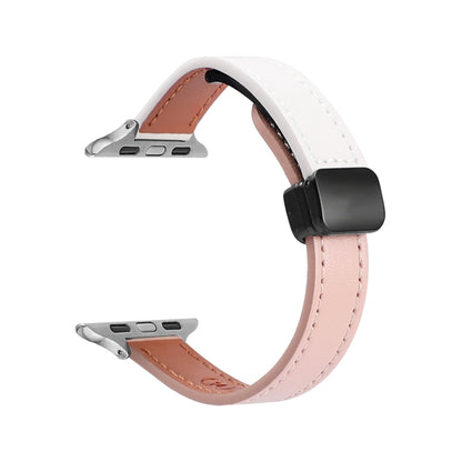 For Apple Watch Series 2 42mm Slim Magnetic Buckle Genuine Leather Watch Band(Plain Beige Pink) - Watch Bands by PMC Jewellery | Online Shopping South Africa | PMC Jewellery