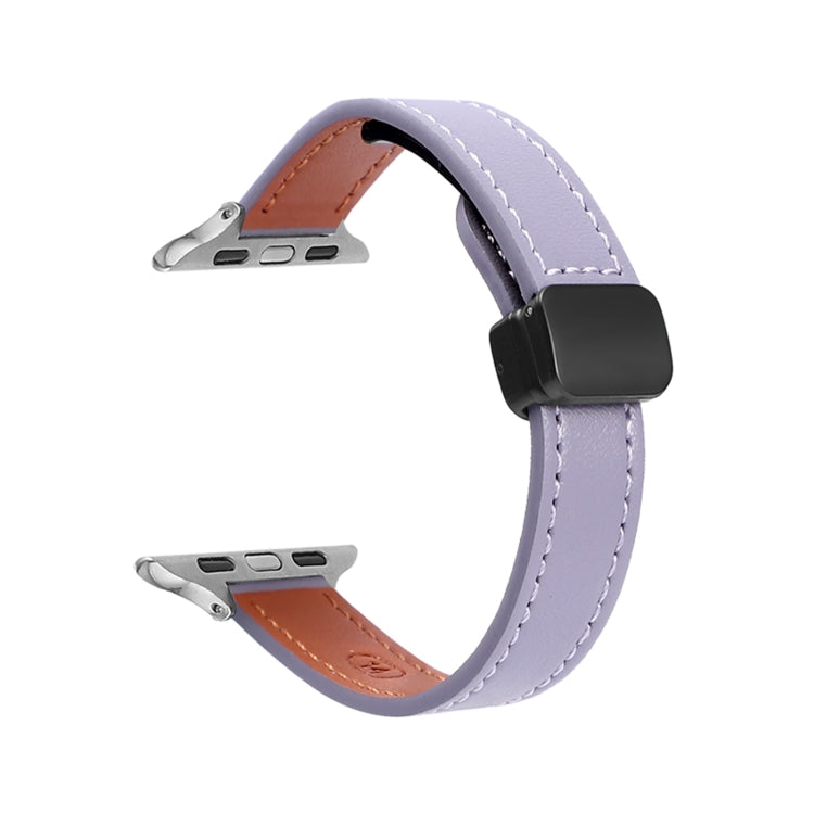 For Apple Watch Series 2 38mm Slim Magnetic Buckle Genuine Leather Watch Band(Plain Purple) - Watch Bands by PMC Jewellery | Online Shopping South Africa | PMC Jewellery