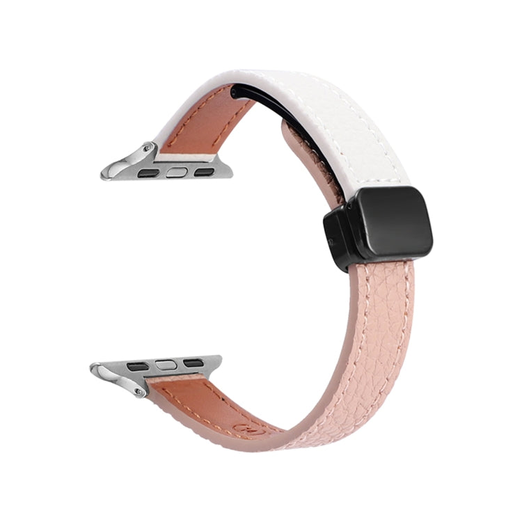 For Apple Watch Series 2 38mm Slim Magnetic Buckle Genuine Leather Watch Band(Litchi Pink Beige) - Watch Bands by PMC Jewellery | Online Shopping South Africa | PMC Jewellery