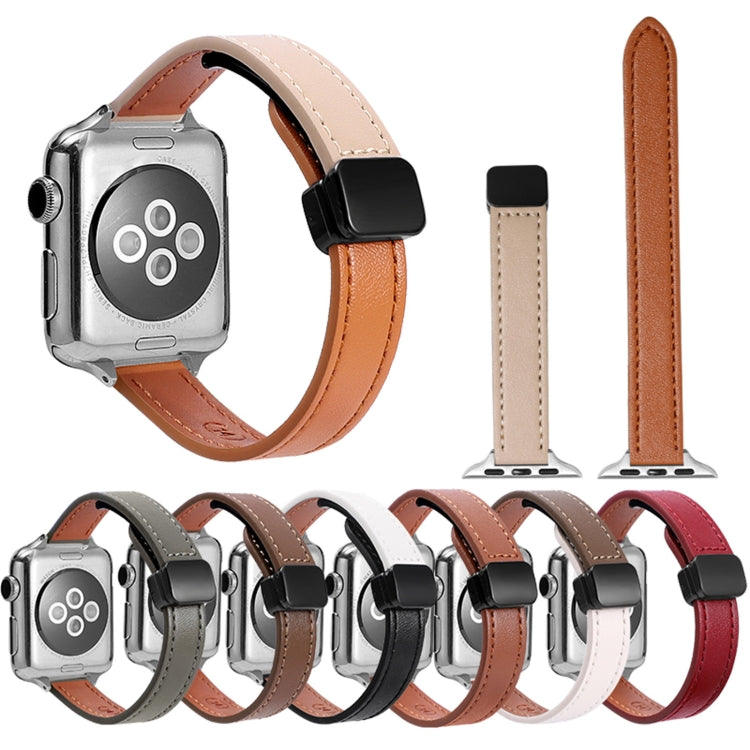 For Apple Watch 38mm Slim Magnetic Buckle Genuine Leather Watch Band(Plain Grey) - Watch Bands by PMC TechLife | Online Shopping South Africa | PMC TechLife