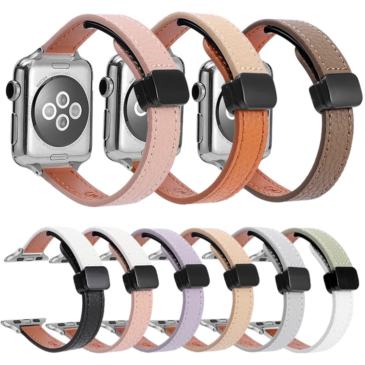 For Apple Watch Series 6 44mm Slim Magnetic Buckle Genuine Leather Watch Band(Plain Coffee) - Watch Bands by PMC Jewellery | Online Shopping South Africa | PMC Jewellery