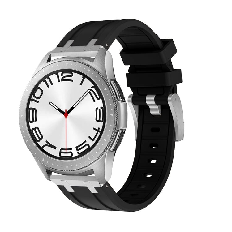 22mm Flat Head Silicone Watch Band(Silver Black) - 22mm Bands by PMC Jewellery | Online Shopping South Africa | PMC Jewellery