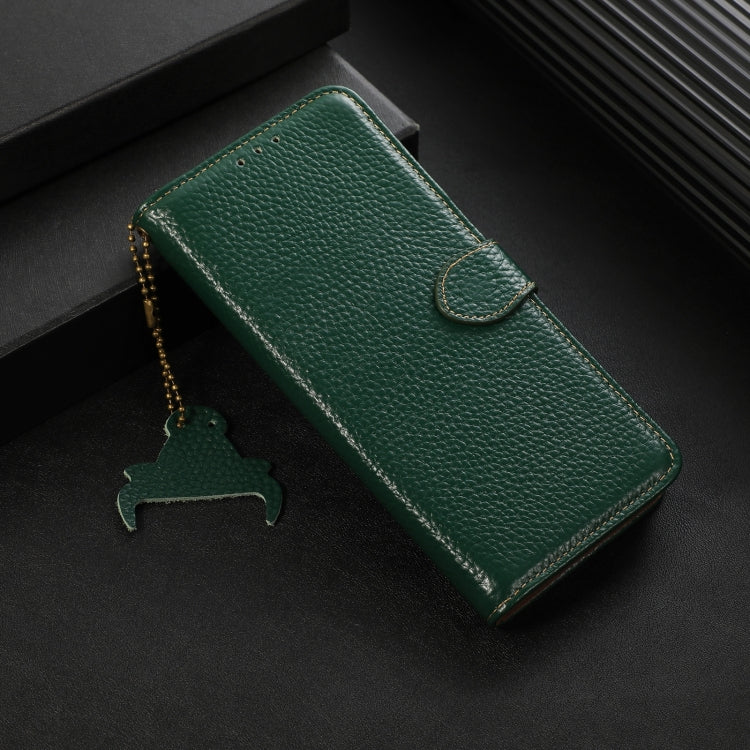 For Google Pixel 9a Genuine Leather Litchi Texture RFID Leather Phone Case(Green) - Google Cases by PMC TechLife | Online Shopping South Africa | PMC TechLife | Buy Now Pay Later Mobicred