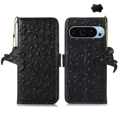 For Google Pixel 9 Ostrich Pattern Genuine Leather RFID Phone Case(Black) - Google Cases by PMC Jewellery | Online Shopping South Africa | PMC Jewellery | Buy Now Pay Later Mobicred