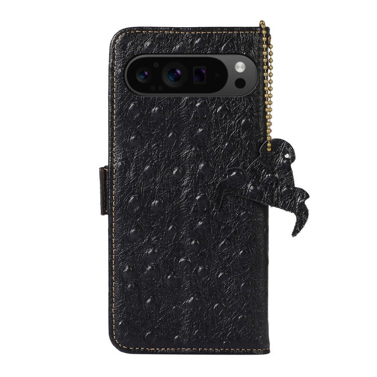 For Google Pixel 9 Pro Ostrich Pattern Genuine Leather RFID Phone Case(Black) - Google Cases by PMC Jewellery | Online Shopping South Africa | PMC Jewellery | Buy Now Pay Later Mobicred