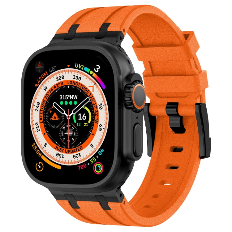 For Apple Watch Ultra 2 49mm Stone Grain Liquid Silicone Watch Band(Black Orange) - Watch Bands by PMC Jewellery | Online Shopping South Africa | PMC Jewellery