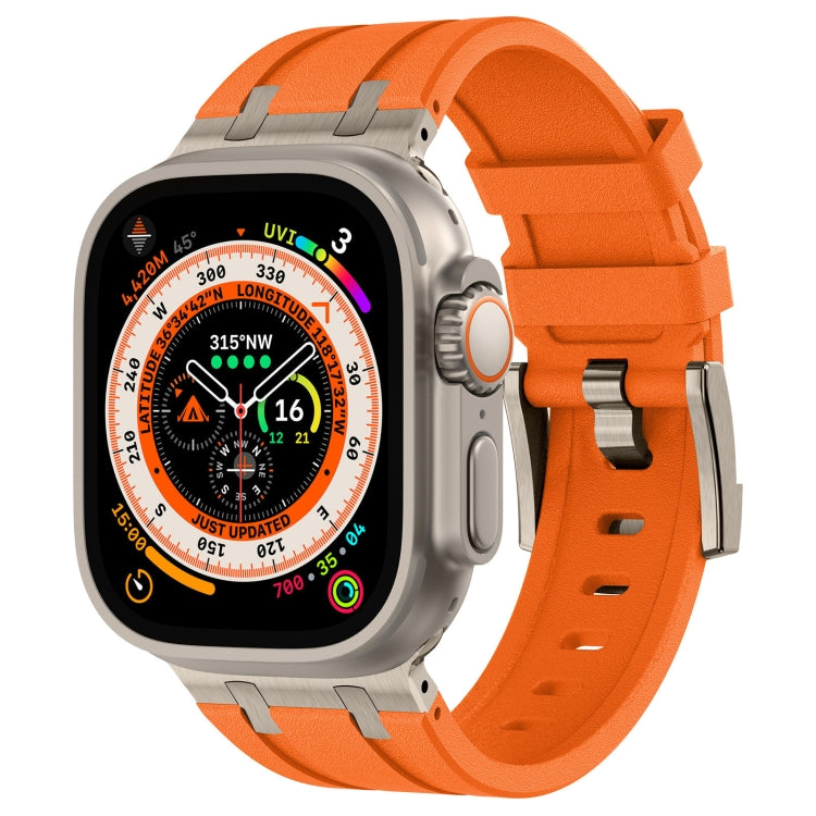 For Apple Watch Ultra 2 49mm Stone Grain Liquid Silicone Watch Band(Titanium Orange) - Watch Bands by PMC Jewellery | Online Shopping South Africa | PMC Jewellery