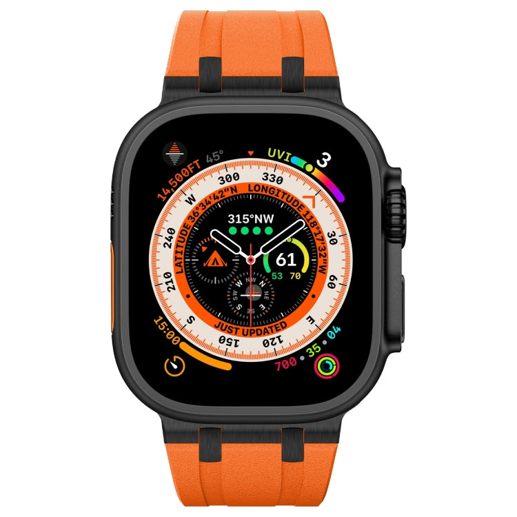 For Apple Watch Series 9 45mm Stone Grain Liquid Silicone Watch Band(Black Orange) - Watch Bands by PMC Jewellery | Online Shopping South Africa | PMC Jewellery