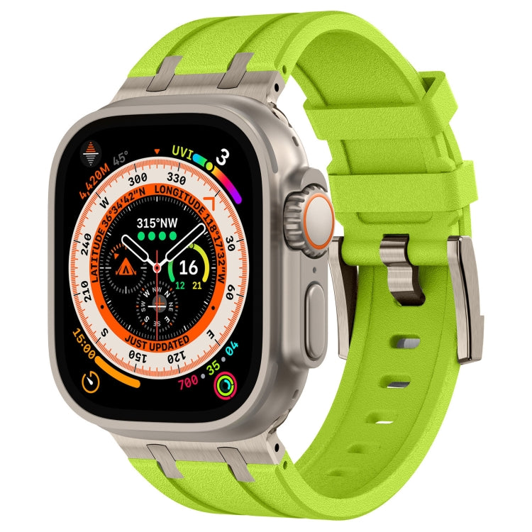 For Apple Watch Ultra 49mm Stone Grain Liquid Silicone Watch Band(Titanium Green) - Watch Bands by PMC Jewellery | Online Shopping South Africa | PMC Jewellery