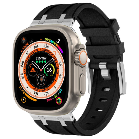 For Apple Watch Ultra 49mm Stone Grain Liquid Silicone Watch Band(Silver Black) - Watch Bands by PMC Jewellery | Online Shopping South Africa | PMC Jewellery