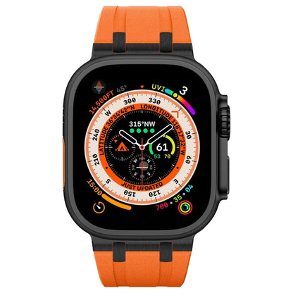 For Apple Watch Series 8 45mm Stone Grain Liquid Silicone Watch Band(Black Orange) - Watch Bands by PMC Jewellery | Online Shopping South Africa | PMC Jewellery