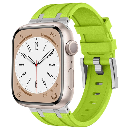 For Apple Watch SE 2022 44mm Stone Grain Liquid Silicone Watch Band(Silver Green) - Watch Bands by PMC Jewellery | Online Shopping South Africa | PMC Jewellery