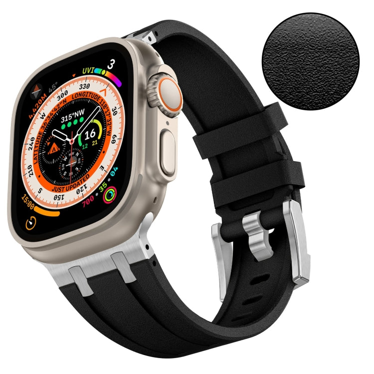 For Apple Watch Series 7 45mm Stone Grain Liquid Silicone Watch Band(Silver Black) - Watch Bands by PMC TechLife | Online Shopping South Africa | PMC TechLife
