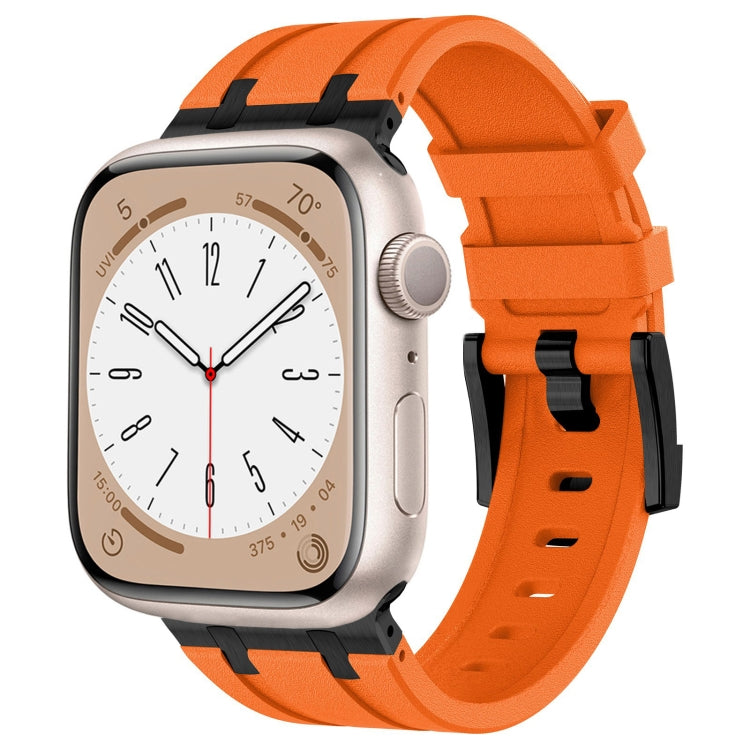 For Apple Watch SE 44mm Stone Grain Liquid Silicone Watch Band(Black Orange) - Watch Bands by PMC TechLife | Online Shopping South Africa | PMC TechLife