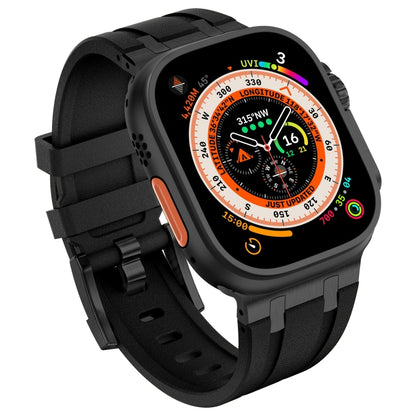 For Apple Watch SE 44mm Stone Grain Liquid Silicone Watch Band(Black Black) - Watch Bands by PMC Jewellery | Online Shopping South Africa | PMC Jewellery