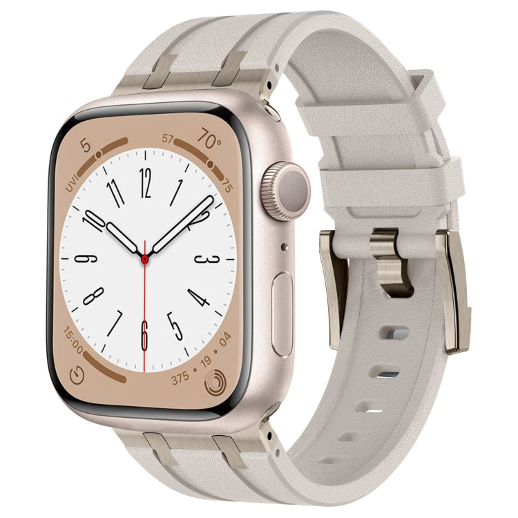 For Apple Watch SE 44mm Stone Grain Liquid Silicone Watch Band(Titanium Starlight) - Watch Bands by PMC TechLife | Online Shopping South Africa | PMC TechLife
