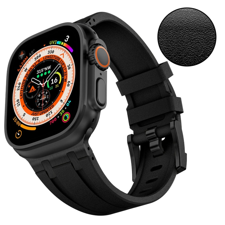 For Apple Watch Series 4 44mm Stone Grain Liquid Silicone Watch Band(Black Black) - Watch Bands by PMC Jewellery | Online Shopping South Africa | PMC Jewellery