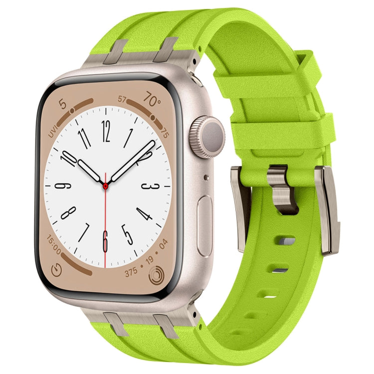 For Apple Watch 42mm Stone Grain Liquid Silicone Watch Band(Titanium Green) - Watch Bands by PMC TechLife | Online Shopping South Africa | PMC TechLife