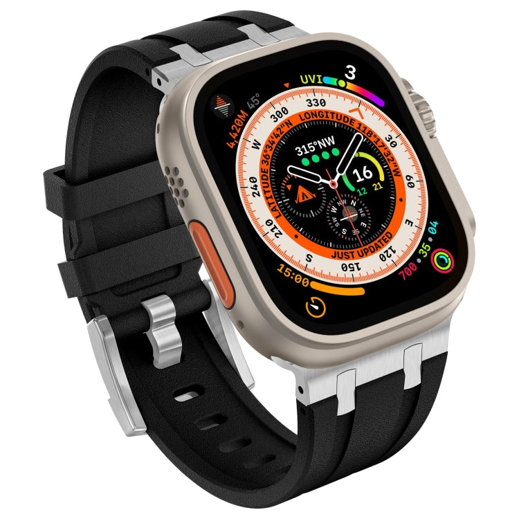 For Apple Watch 42mm Stone Grain Liquid Silicone Watch Band(Silver Black) - Watch Bands by PMC TechLife | Online Shopping South Africa | PMC TechLife
