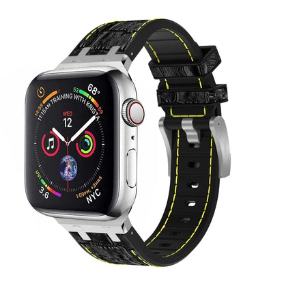 For Apple Watch SE 2023 44mm Crocodile Texture Liquid Silicone Watch Band(Silver Yellow Black) - Watch Bands by PMC Jewellery | Online Shopping South Africa | PMC Jewellery