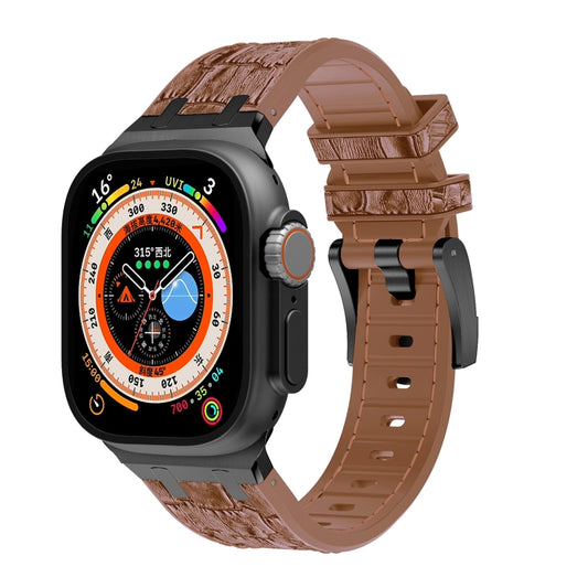 For Apple Watch Ultra 2 49mm Crocodile Texture Liquid Silicone Watch Band(Black Yellow Brown) - Watch Bands by PMC Jewellery | Online Shopping South Africa | PMC Jewellery