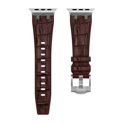 For Apple Watch Ultra 2 49mm Crocodile Texture Liquid Silicone Watch Band(Silver Dark Brown) - Watch Bands by PMC Jewellery | Online Shopping South Africa | PMC Jewellery