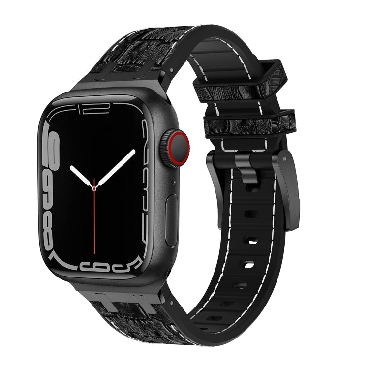 For Apple Watch Series 9 41mm Crocodile Texture Liquid Silicone Watch Band(Black White Black) - Watch Bands by PMC Jewellery | Online Shopping South Africa | PMC Jewellery